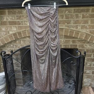 ZARA Metallic Ruched Strapless Dress- Shimmery Rose Taupe